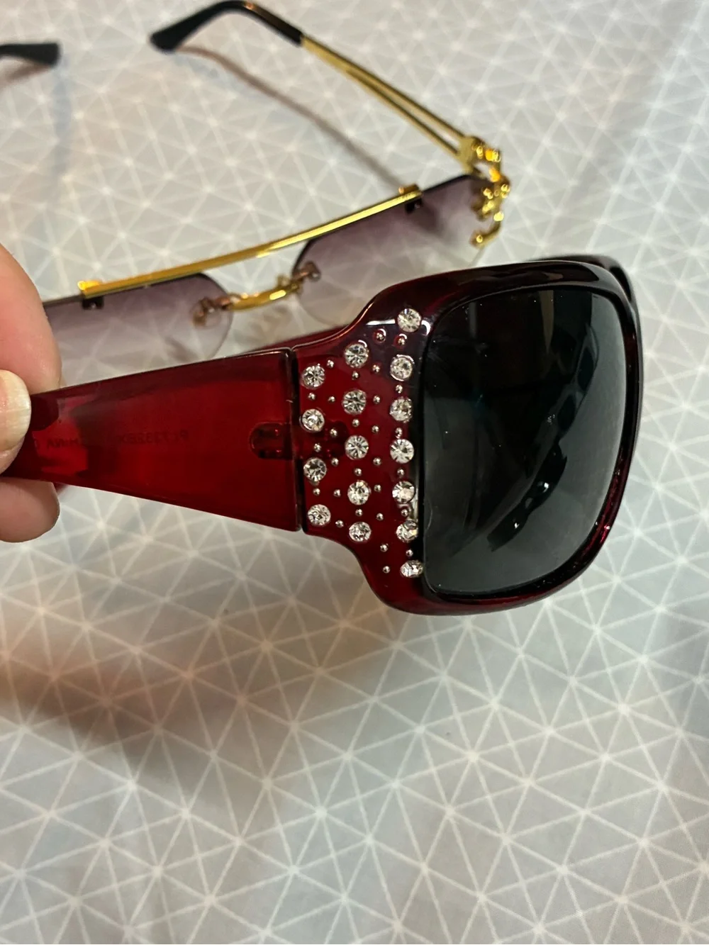 2 Pair Flashy Gold Rhinestone Sunglasses